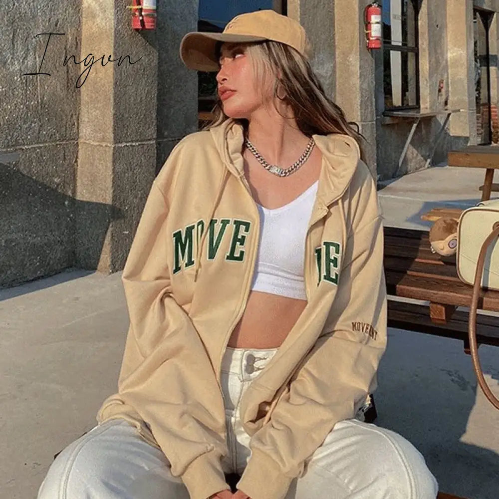 Ingvn - Y2K Vintage Oversized Women Hoodies Harajuku Aesthetic Zip Up Hooded Sweatshirt Top Long Sleeve E Girl Clothes Casual ins