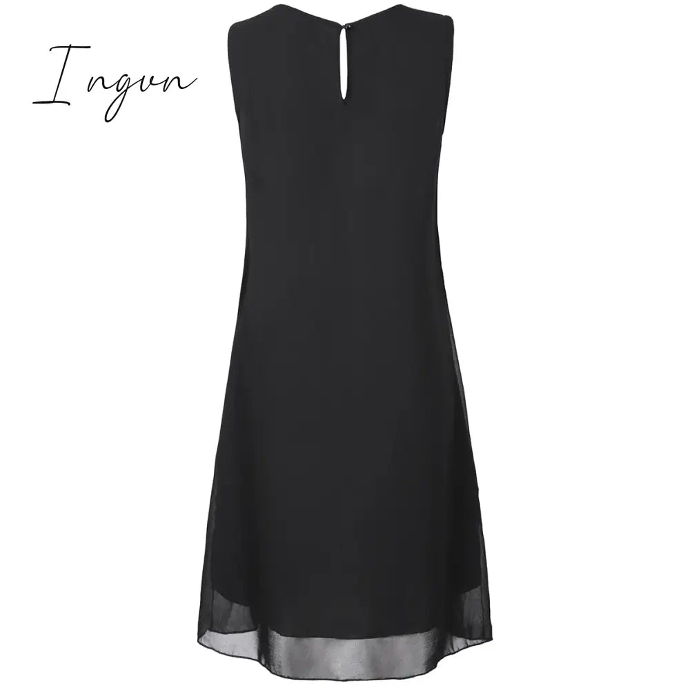 Ingvn - Women's Shift Dress Knee Length Dress Sleeveless Solid Color Layered Spring & Summer Plus Size Hot Black Purple Navy Blue