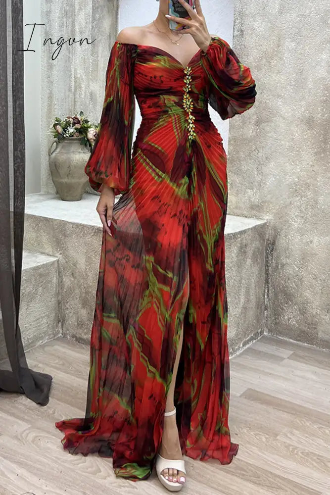 Ingvn - Elegant Formal Gradual Change Fold V Neck Evening Dress Dresses