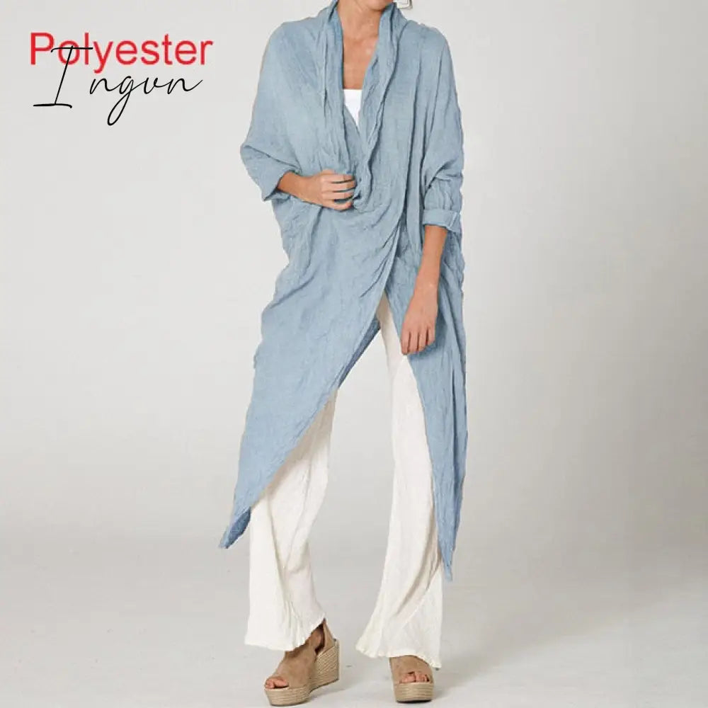Ingvn - Plus Size Women Tops and Blouse Autumn Vintage Long Blouses Casual Cowl Neck Long Sleeve Asymmetric Party Blusas 5XL