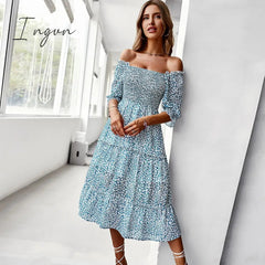 Ingvn - New Ladies Vintage Elegant Boho Chiffon Dress Women Casual Bohemian Party Beach Summer Dress Women Sundress Female Robe Vestidos