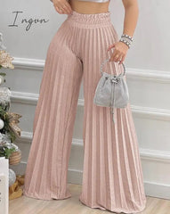Ingvn - Casual High Waist Pleated Wide Leg Pants Plain Spring & Summer Fashion Elegant Women's Trousers Daily Lady Pants
