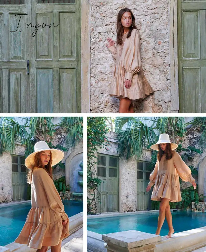 Ingvn - pleating women dress long sleeve spring autumn dress fashion ladies dress pockets mini sexy dress women