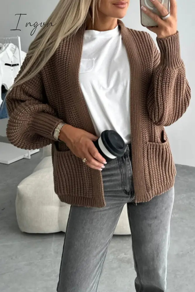 Ingvn - Elegant Solid Pocket V Neck Outerwear