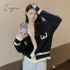Ingvn - 2023 Korean Fashion Chic Vintage Sweater Retro Casual Lazy Sweaters For Women Knitted V-Neck Cardigans Elegant Tops Outwear