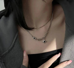 INGVN  Hip Hop Zircon Star Double Layer Necklace For Men Women Trend Charm Titanium Steel Pendant Chain Unisex Jewelry