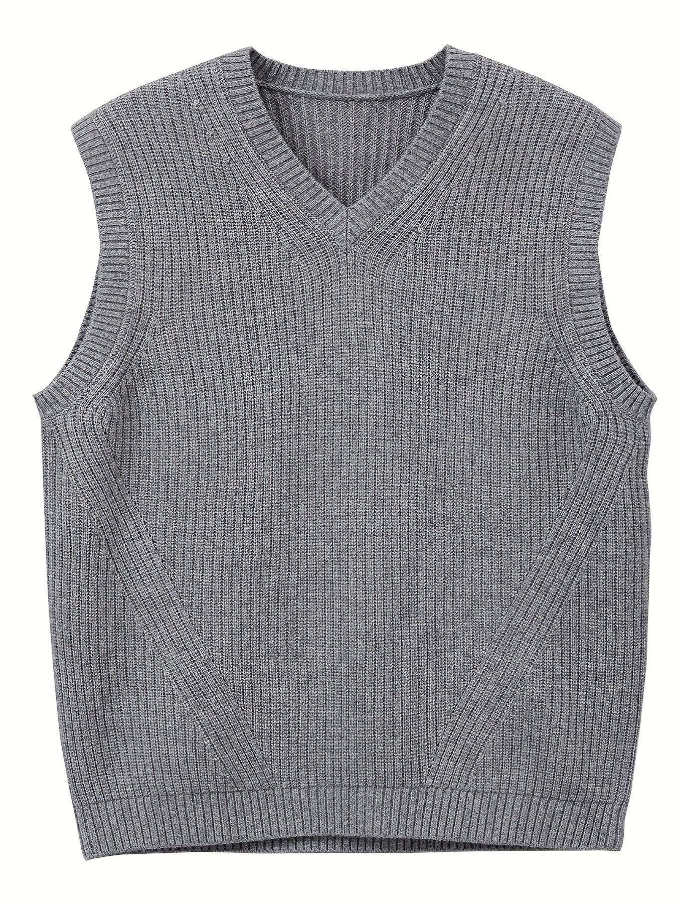 Plus Size Men's Solid Knit Textured Vest Sweater for Spring/Autumn - Oversized Trendy Sleeveless Sweater for Males