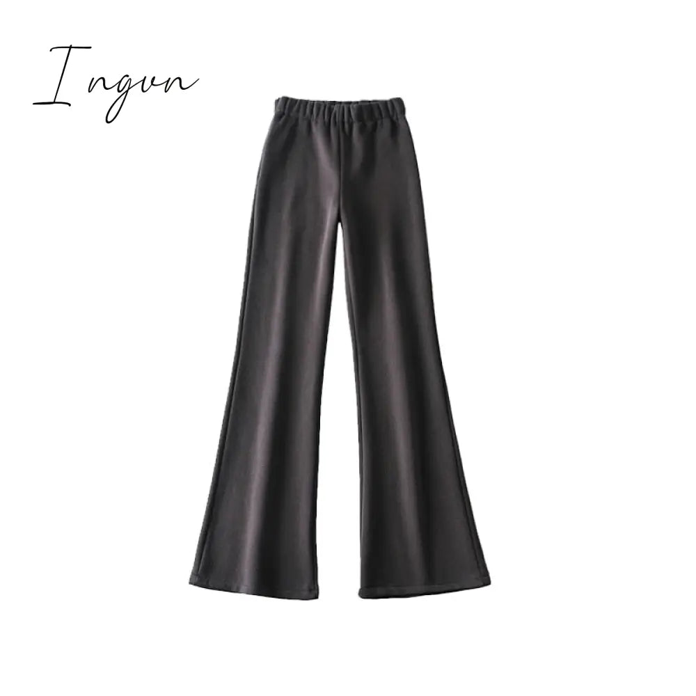 Ingvn - New High Street Elastic Waist Solid Color Flare Pants For Women Spring Autumn Thick Casual Female Trouser BSXM new years eve outfits women