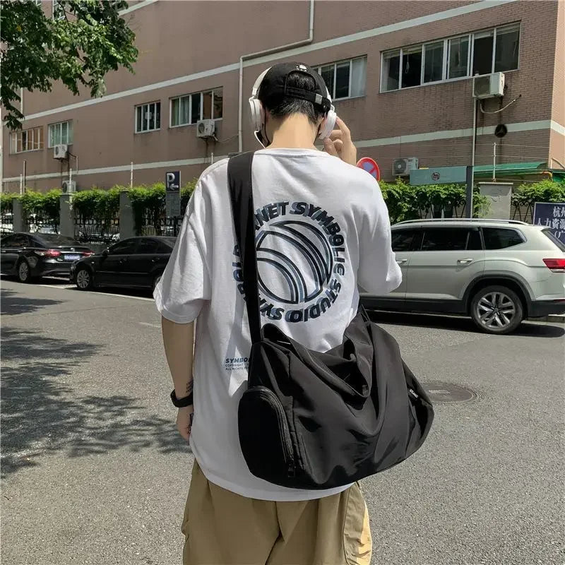 Ingvn  Korean High-capacity Simple Solid Messenger Bags Japanese Students Grunge Tote Bag Men Women Y2k All Match Crossbody Handbags