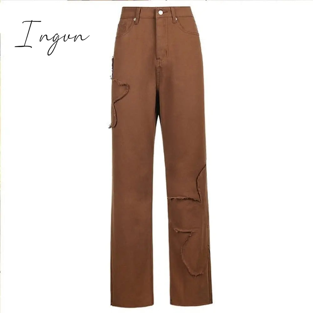 Ingvn - Weekeep Pockets Patchwork Baggy Jeans Fashion Streetwear 100% Cotton Women Denim Trouser Loose Cargo Pants Korean Jeans Harajuku