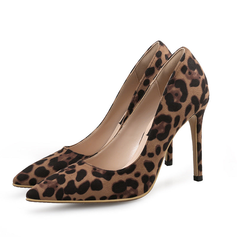 Spring and Autumn New Leopard Pointed High Heels Stiletto Heel Single-layer Shoes European and American Style Elegant Sexy Women's Shoes