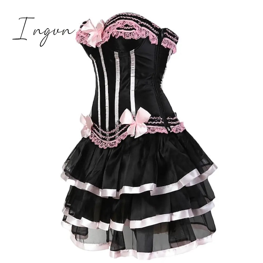 Ingvn - Women's Plus Size Corsets Halloween Country Bavarian Overbust Corset Corset Dresses Classic Retro Tummy Control Lace Stripe Waves Lace Up Nylon Polyester / Cotton Christmas Wedding Party / Bow