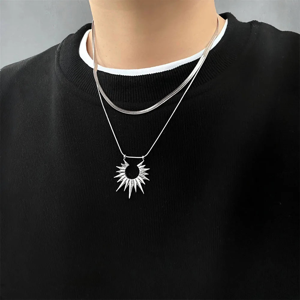 INGVN  Hip Hop Zircon Star Double Layer Necklace For Men Women Trend Charm Titanium Steel Pendant Chain Unisex Jewelry