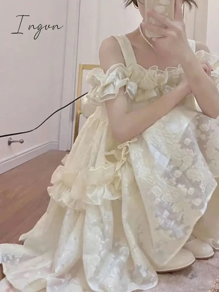 Ingvn - Japanese Lolita Kawaii Mini Dress Women Korea Sweet Suspender Party Mini Dress Female France Elegant Fairy Dress Summer 2023 New