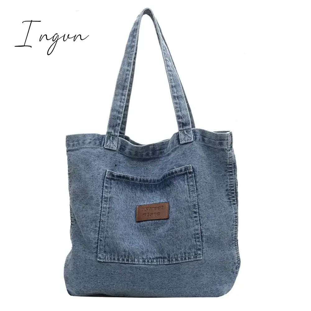 Ingvn - Denim Women's Bag 2024 New Eco Reusable Ladies Handbags Canvas Shopping Travel Shoulder Bags Unisex Jeans Crossbody Bag Shoppers