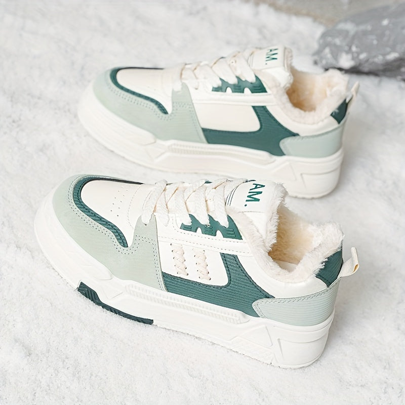 Plus Size Women's Comfortable Plush Lined Low Top Casual Lace Up Sneakers, Outdoor Shoes