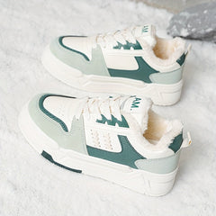 Plus Size Women's Comfortable Plush Lined Low Top Casual Lace Up Sneakers, Outdoor Shoes