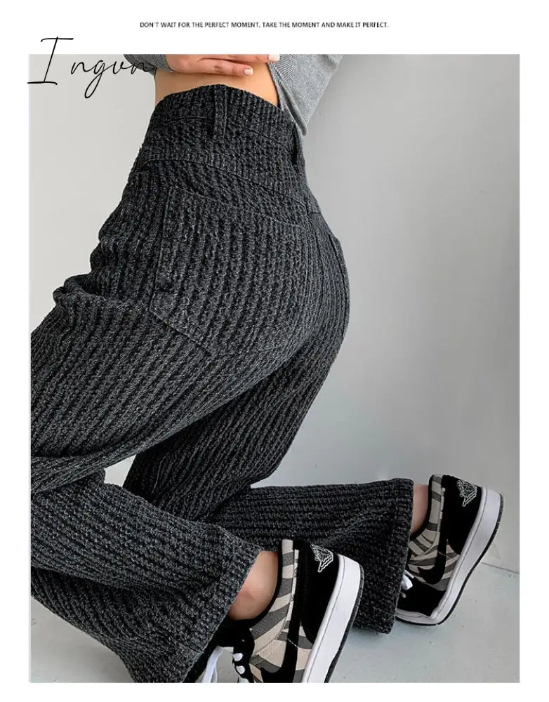 Ingvn - Women Jeans High Waist Casual Streetwear y2k Baggy Office Lady New Fashion Korean Denim Trousers Female Straight Wide Leg Pants
