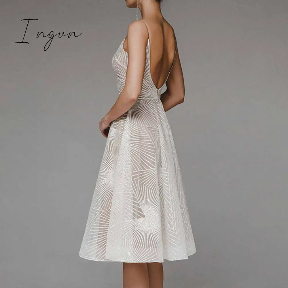 Ingvn - Sexy Slip Backless Embroidered Midi Dresses for Women Summer Elegant Luxury Evening Guest Wedding Long Formal Party Dress