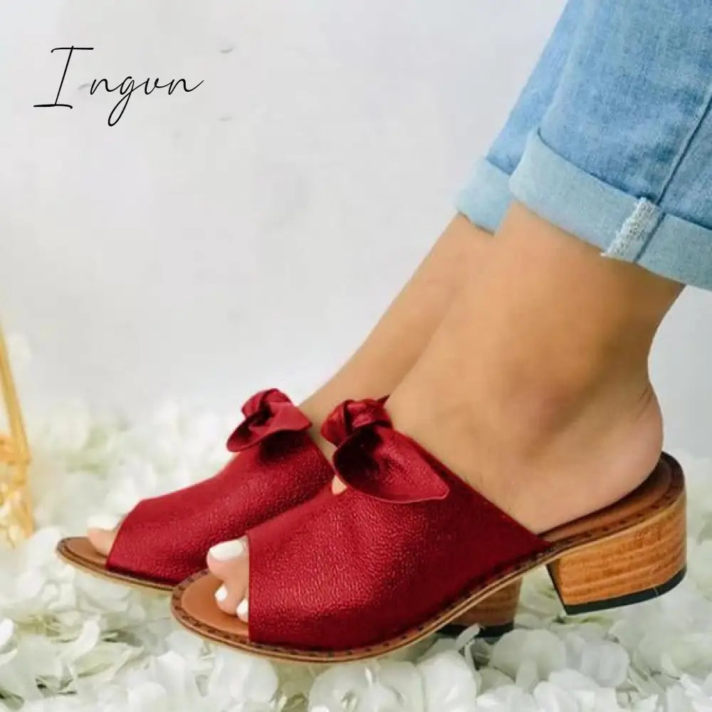 Ingvn - Women Fashion Low Heel Bow Slippers