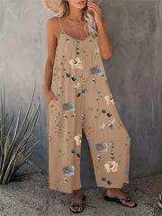 Floral Print Cami Jumpsuit, Casual Sleeveless Jumpsuit With Pockets For Spring & Summer, Women's Clothing