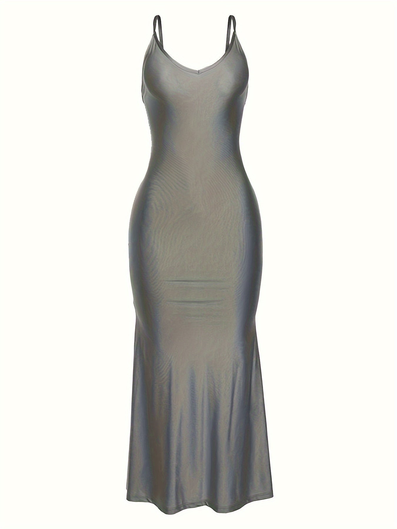 Alluring V Neck Spaghetti Strap Backless Dress - Seamless Solid Bodycon for Night Out - Fashionable Womens Clubbing Gown