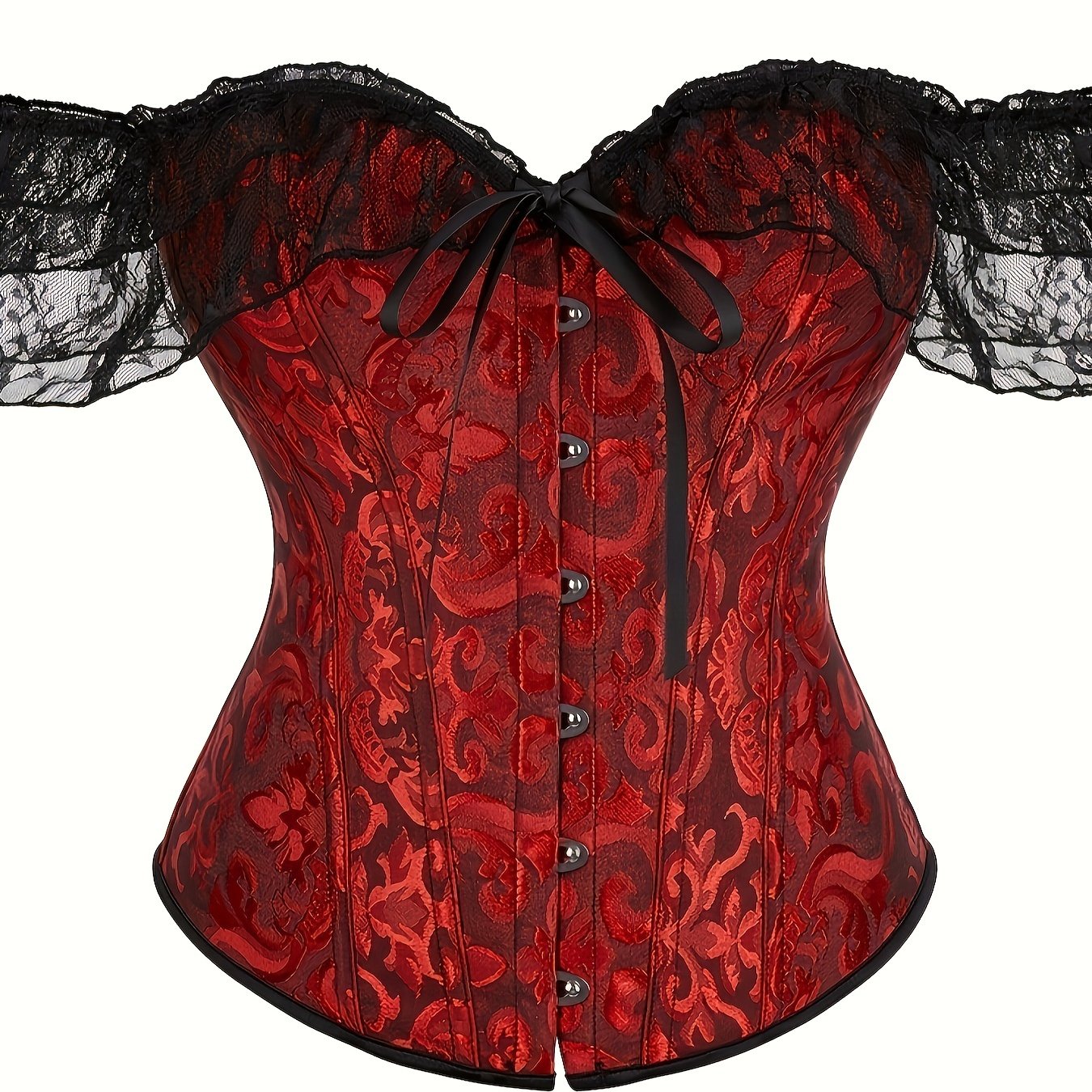 Romantic Lace Stitching Corset Bustier - Firm Tummy Control Body Shaper with Adjustable Lace-Up - Elegant Jacquard Fabric Womens Lingerie & Premium Shapewear