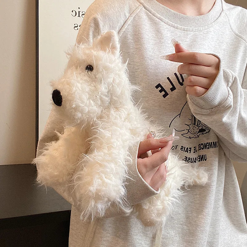 Ingvn  Cartoon Sausage Dog Crossbody Bag Multi-purpose Plush Doll Large Capacity Shoulder Backpack Small Dog Shoulder Bag Cute Doll Bag