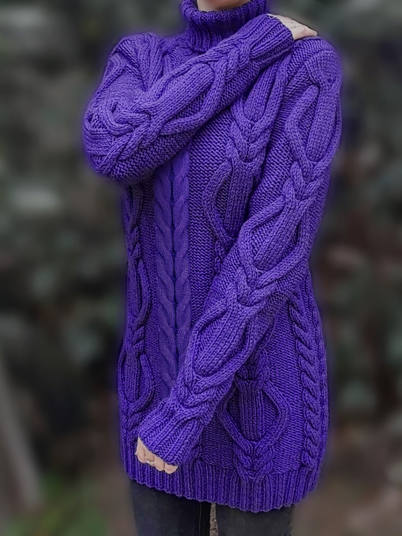 Cozy Cable Knit Dress - Long Sleeves & Turtle Neck - Versatile & Warm for Spring/Fall - Multiple Colors Available