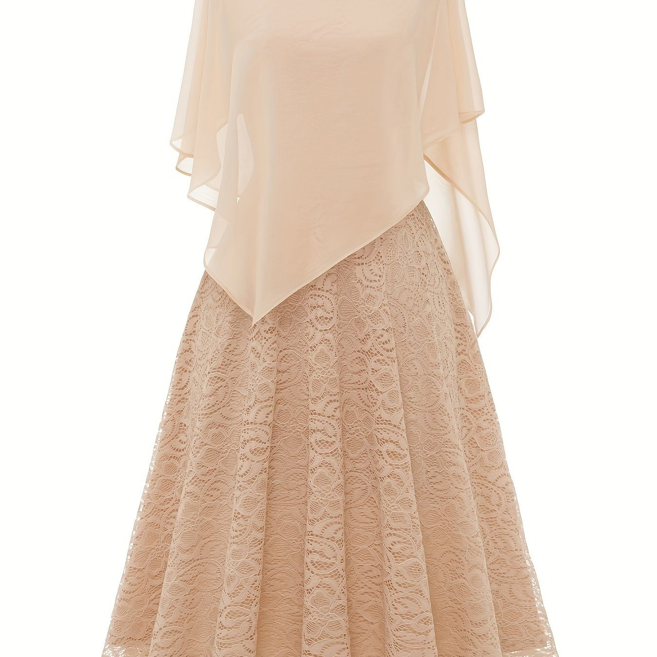 Solid Lace Chiffon Maxi Dress, Elegant Short Sleeve Dress For Wedding Party, Women's Clothing