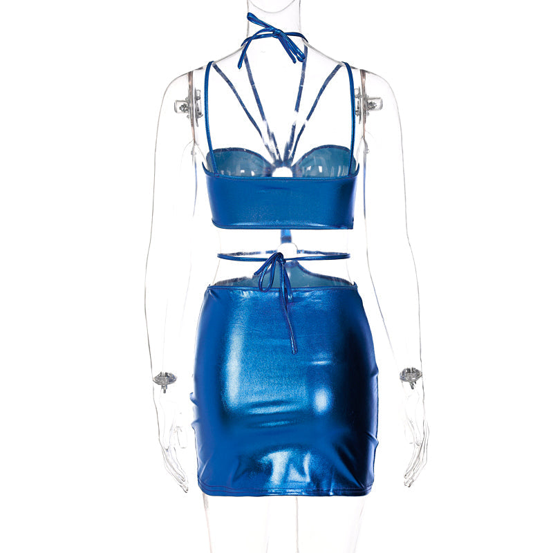 Voguable  Solid Sleeveless Bodycon Halter Hollow Out Sexy Mini Dress  Summer Women Fashion Streetwear Outfits Y2K
