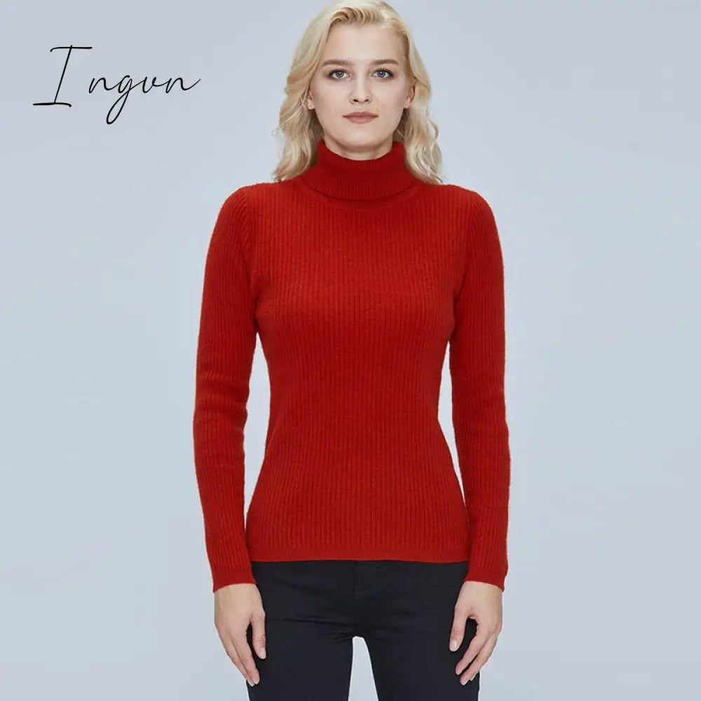 Ingvn - 100% Merino Wool Turtleneck Women Sweater Autumn Winter Warm Soft Jumper Women Knitted Pullover Femme Cashmere Sweater Knit