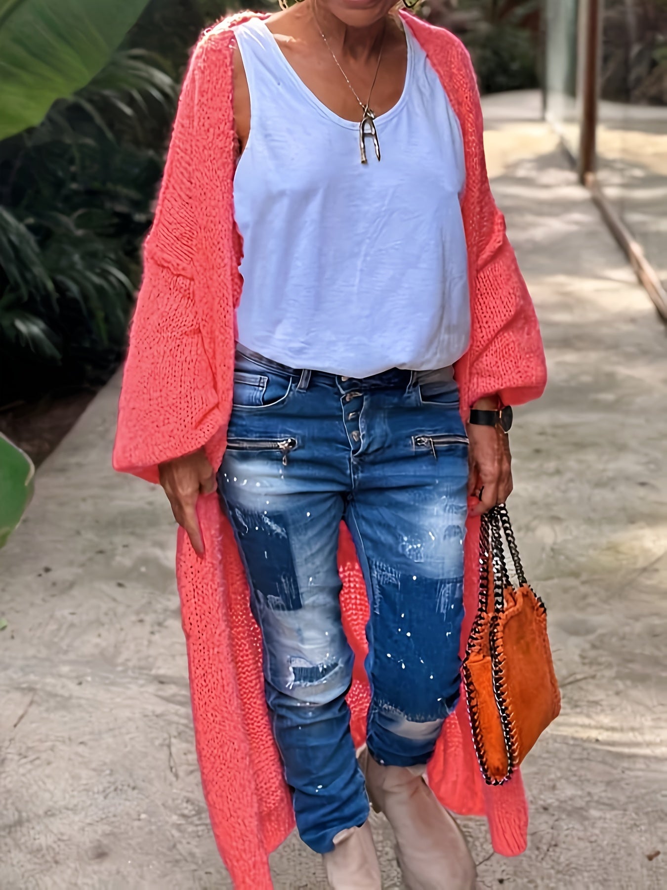 Letter Pattern Open Front Cardigan, Casual Drop Shoulder Long Sleeve Cardigan For Spring & Fall, Women's Clothing