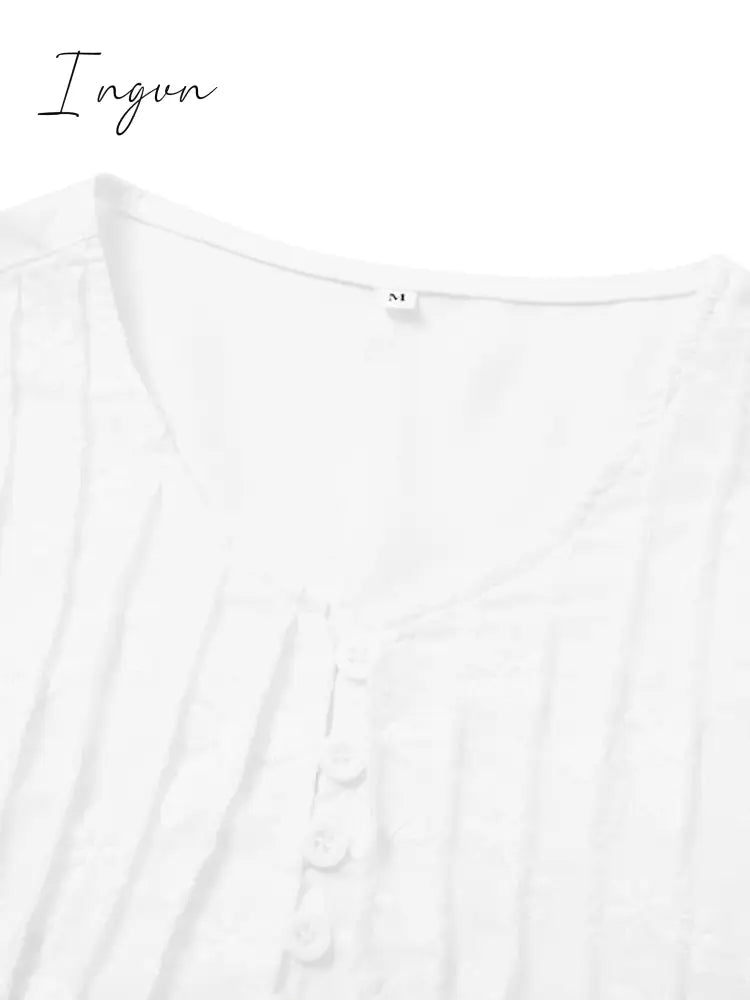Ingvn - Women's Cotton Linen Dress Casual Dress Midi Dress Cotton Casual Mature Outdoor Daily Vacation V Neck Ruched Pocket Half Sleeve Summer Spring Fall 2023 Loose Fit White Blue Green Plain S M L XL 2XL