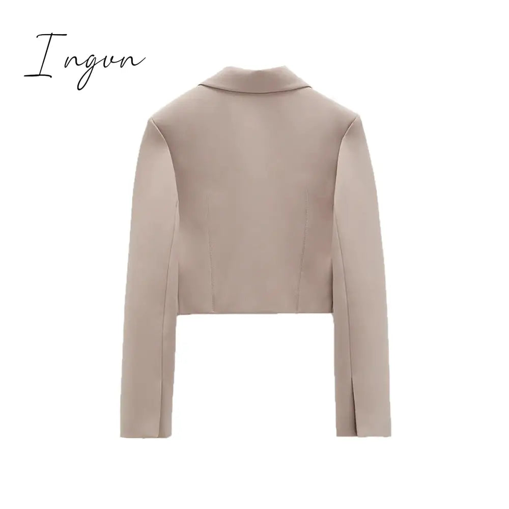 Ingvn - Stylish Elegant Skirt Suits Women Fashion 2 Buttons Cropped Blazer Side Split Mini Skirts Suits Female Chic Sets