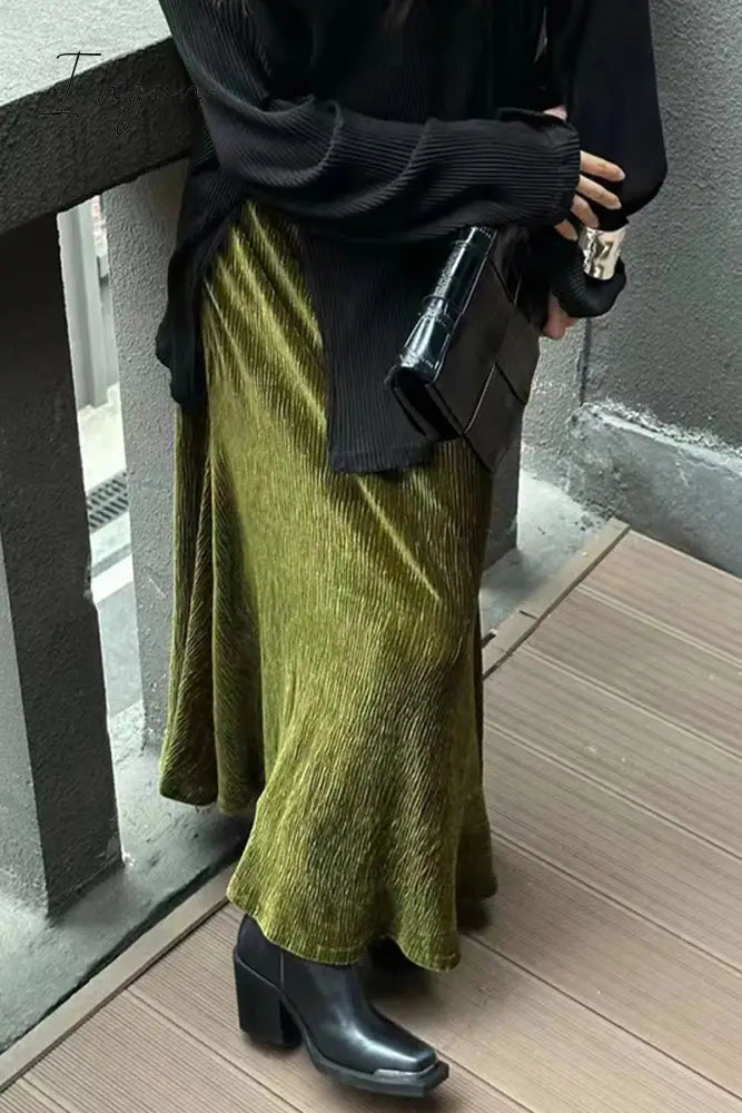 Ingvn - Elegant Solid Fold High Waist Solid Color Bottoms