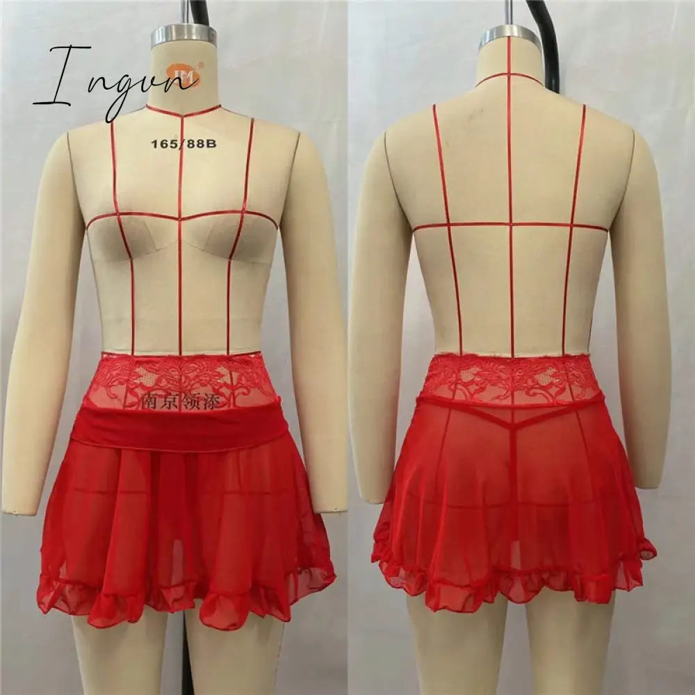 Ingvn - Micro Mini Skirt Club Sexy Wear Sheer See Through Skirts Sexy Women Ice Silk A-Line Pleated Skirt Low Rise Waist Ruffled Skirt