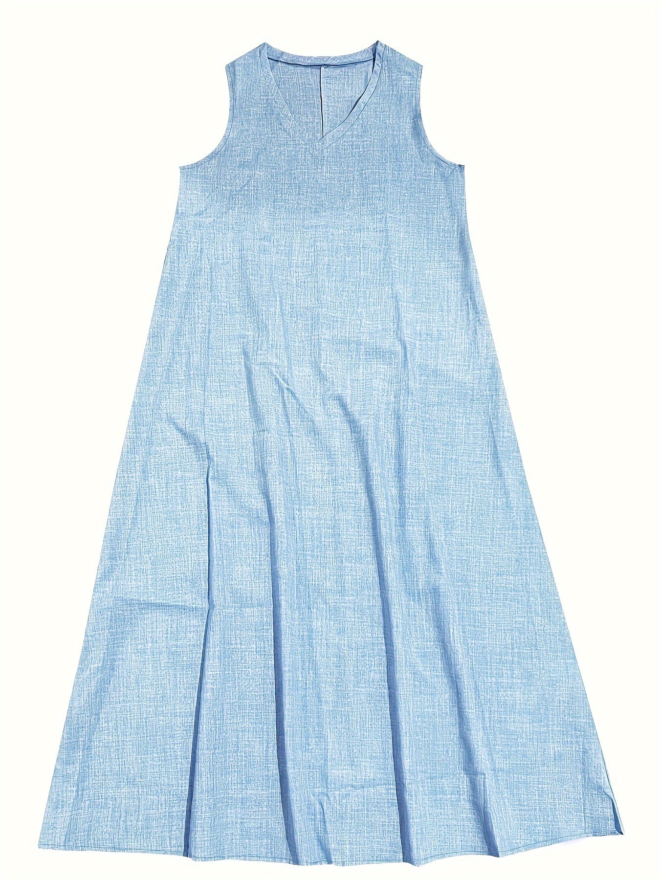 Solid Color V-Neck Maxi Dress - Fashionable Sleeveless & Loose Fit - Perfect for Summer & Spring - Womens Casual Everyday Wear