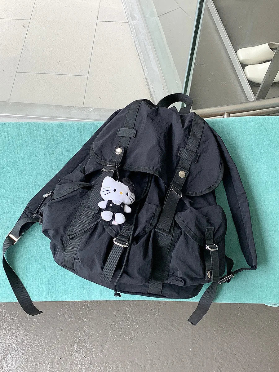 Ingvn  Preppy Style Flap Buckle Muti Pocket Nylon Women Backpack Niche Design College School Women Bags Travel Commuter Girls Backpack