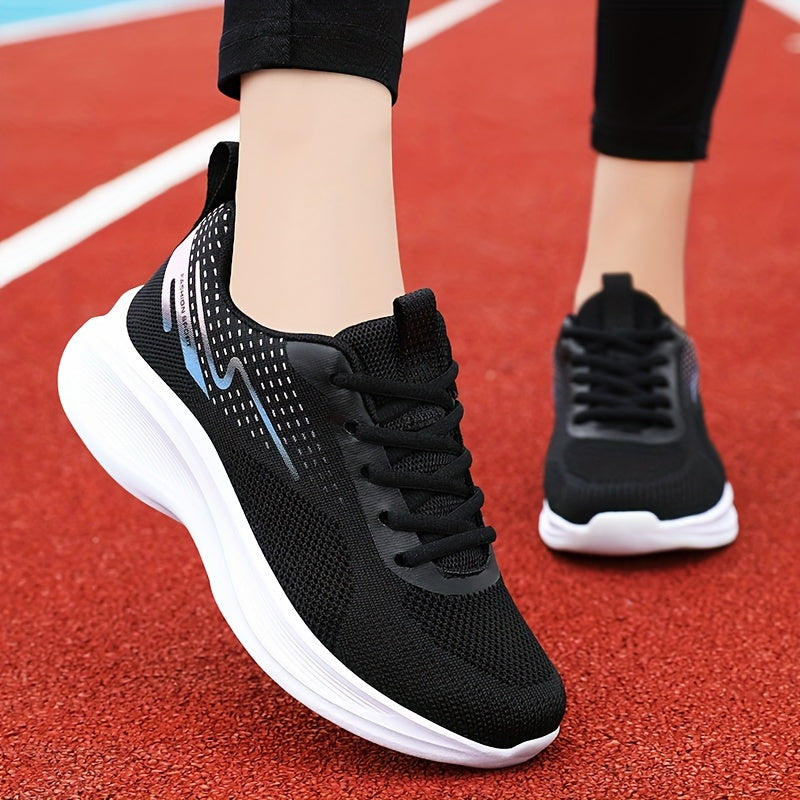 Women's Breathable Knit Sneakers, Casual Lace Up Outdoor Shoes, Lightweight Low Top Sport Shoes