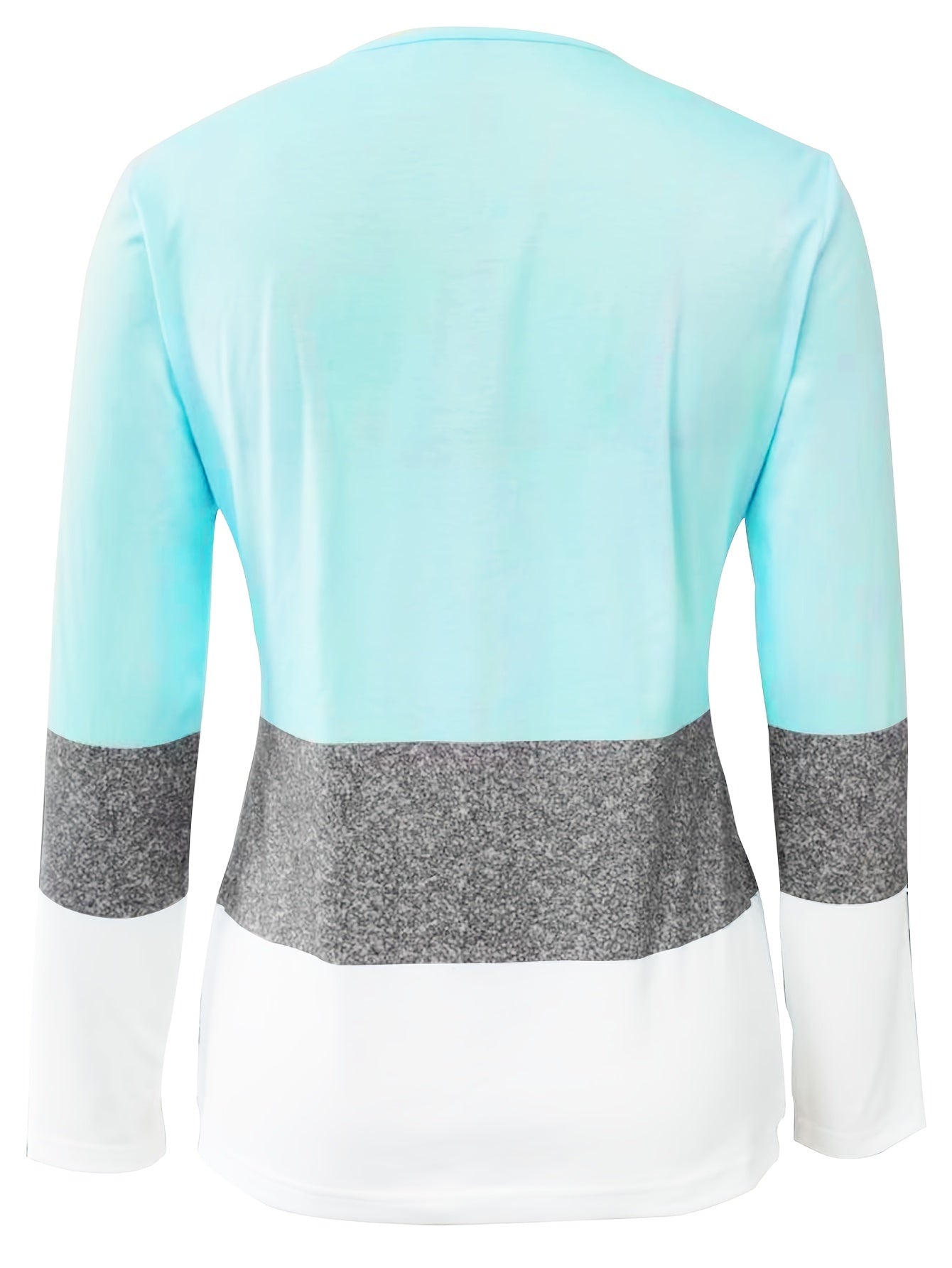 Chic Colorblock Long Sleeve T-Shirt - Zip-Up Front, Comfortable Fit for Spring & Fall - Trendy Women's Casual Fashion