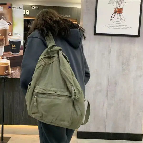 Ingvn  Vintage Backpack for Women Canvas Women Rucksack Zipper Casual Medium-Capacity Preppy Style Female Bag