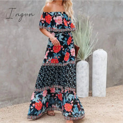 Ingvn - Summer Women's Dress White Floral Dress Off The Shoulder Long Dress Female Streetwear Casual Elegant Party Dresses Ladies