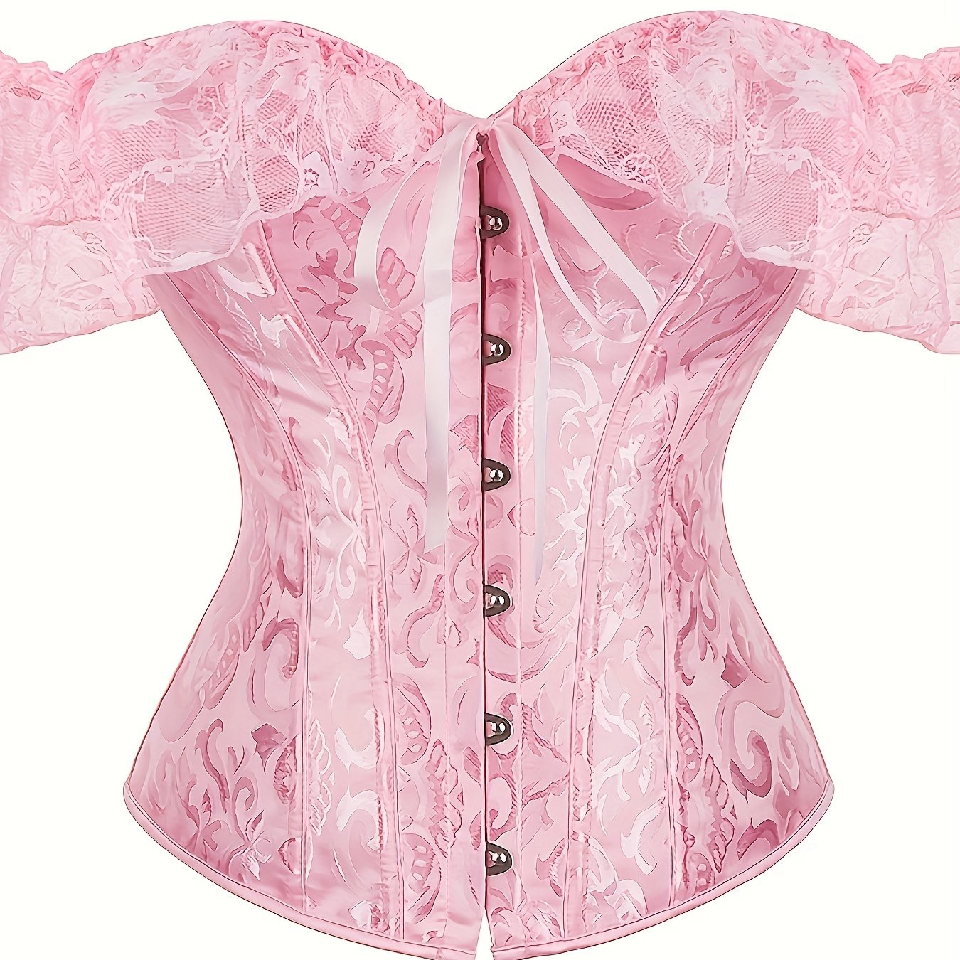 Romantic Lace Stitching Corset Bustier - Firm Tummy Control Body Shaper with Adjustable Lace-Up - Elegant Jacquard Fabric Womens Lingerie & Premium Shapewear