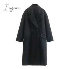 Ingvn - 2023 Trends Hot Sale Casual Autumn Women Commuter Pocket Jacket Elegant Double Breasted Straight Outerwear Fashion Lapel Solid New Long Sleeve Coats