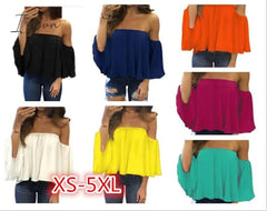 Ingvn - Summer T-shirt Women Fashion Sexy Chiffon Off Shoulder Shirts Strapless Short Sleeve Beach Tops Tee Feminine 5XL