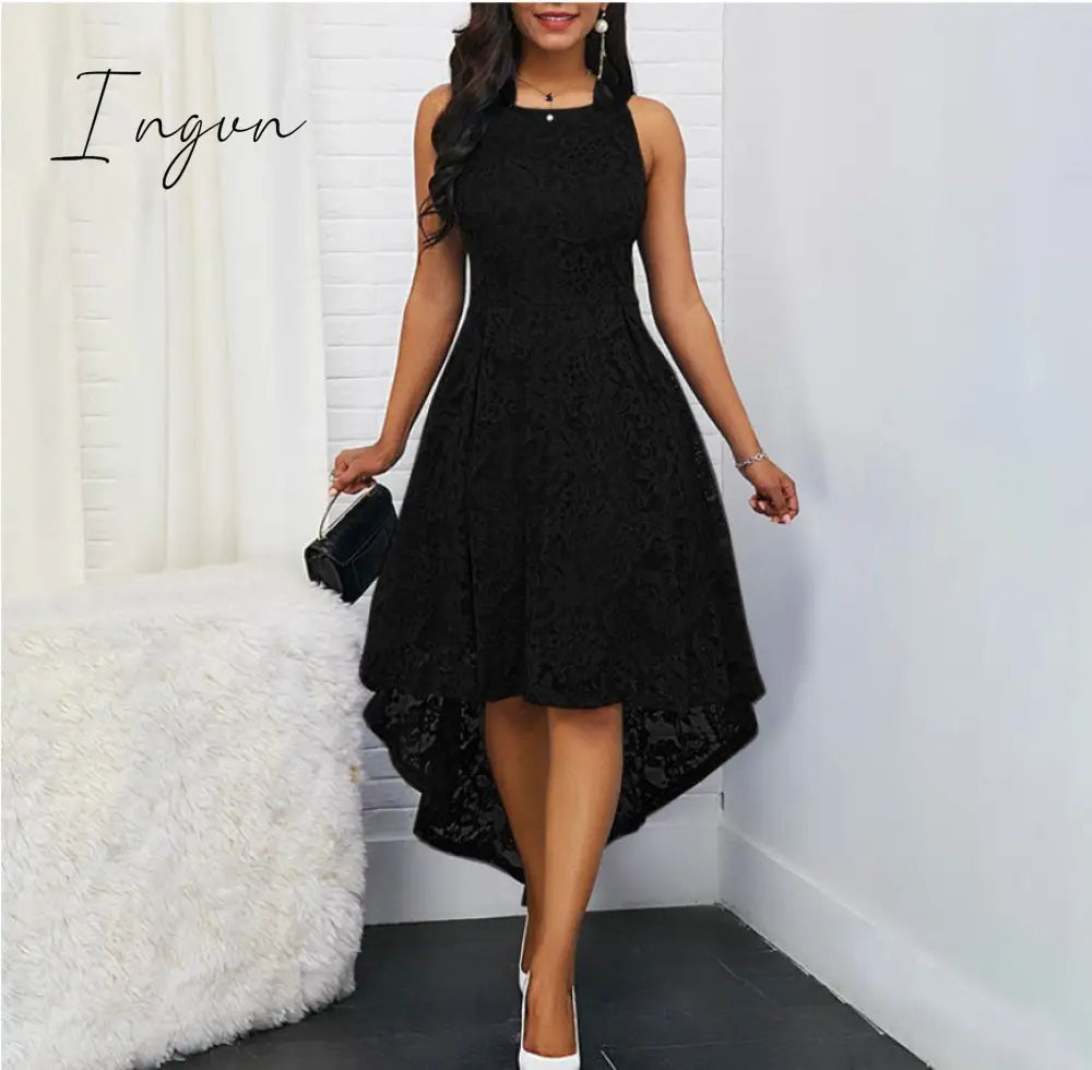 Ingvn - Women Sexy Lace Sleeveless Elegant Summer Irregular Swing Long Dresses