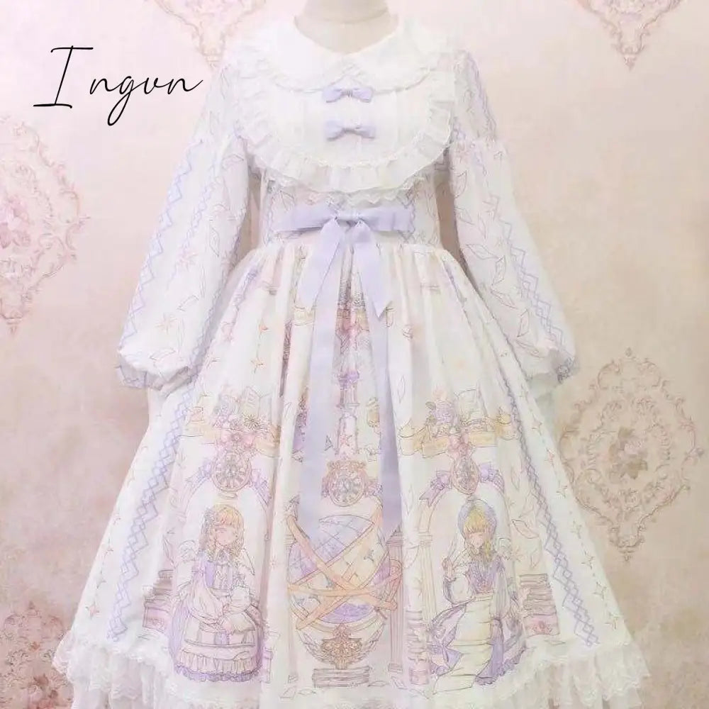 Ingvn - high quality fashion winter outfits aesthetic Kawaii Lolita Style Dress Women Lace Maid Costume Dress Cute Japanese Sweet Dresses Peter Pan Collar One Size For Girls
