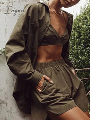 Ingvn - Women Tracksuits Shirt With Mini Shorts Cotton Two Pieces Sets Summer Fashion Clothing Outfits Women Blouses Fashion Tracksuits