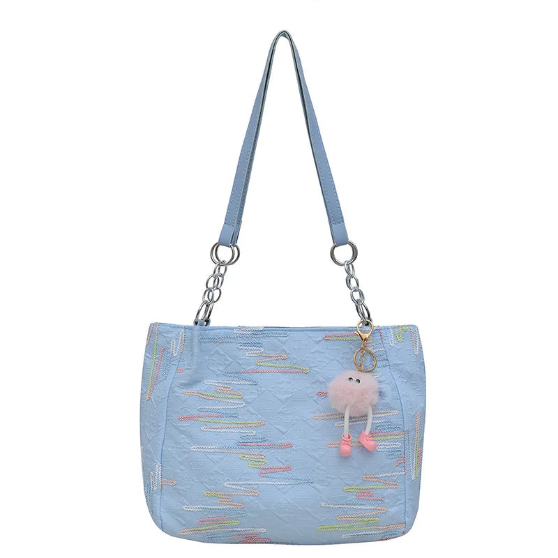 Ingvn  Fashion Forest Style Shoulder Bag Female Embroidery Retro Style Versatile Commuting Leisure Bag Large Capacity Canvas Tote Bag